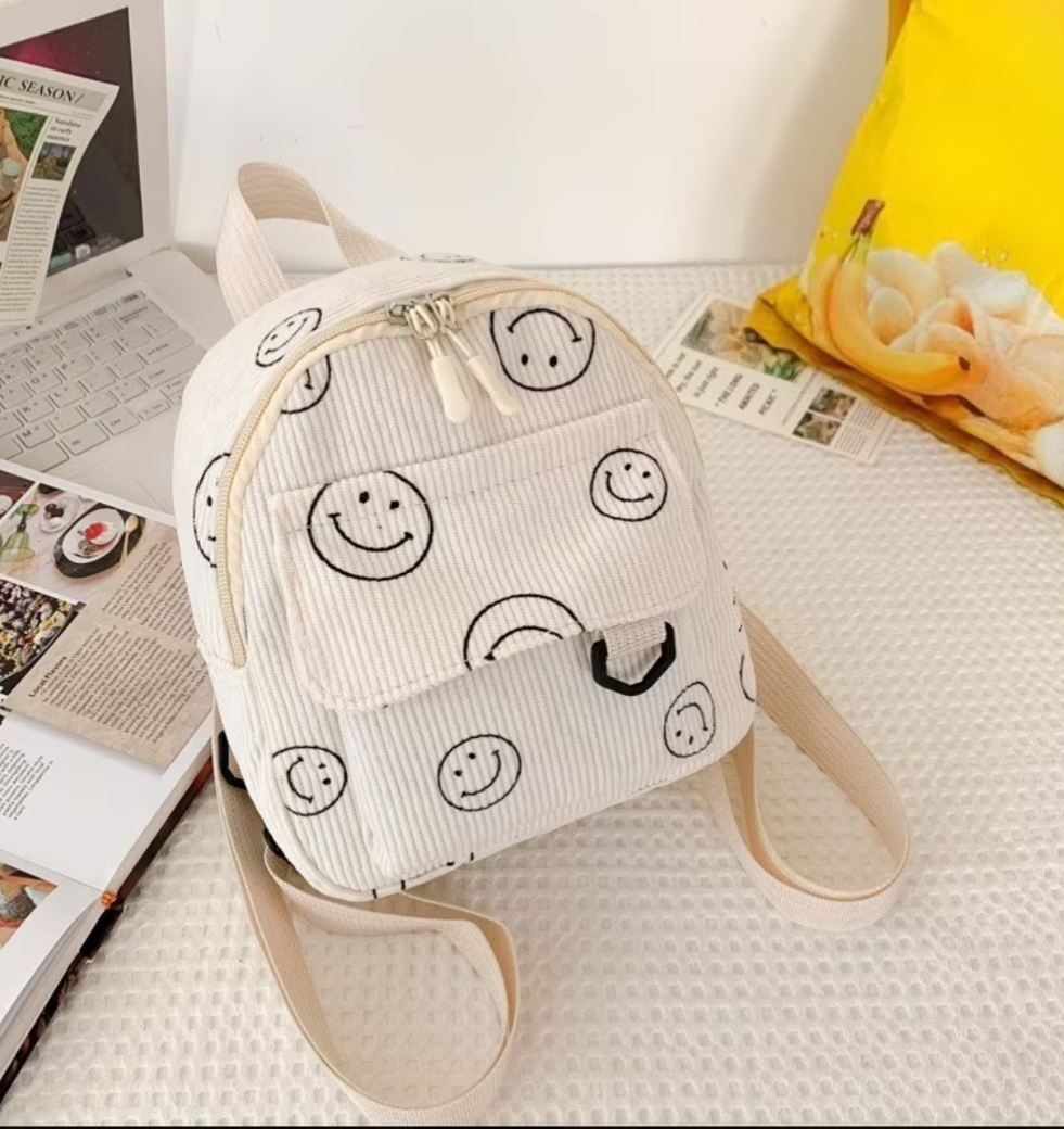 Happy Face Print Corduroy Mini Bag