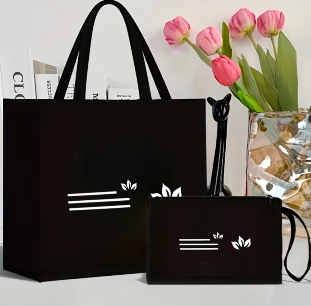2pcs Large Capacity Tote Shoulder Bag Set with Makeup Bag