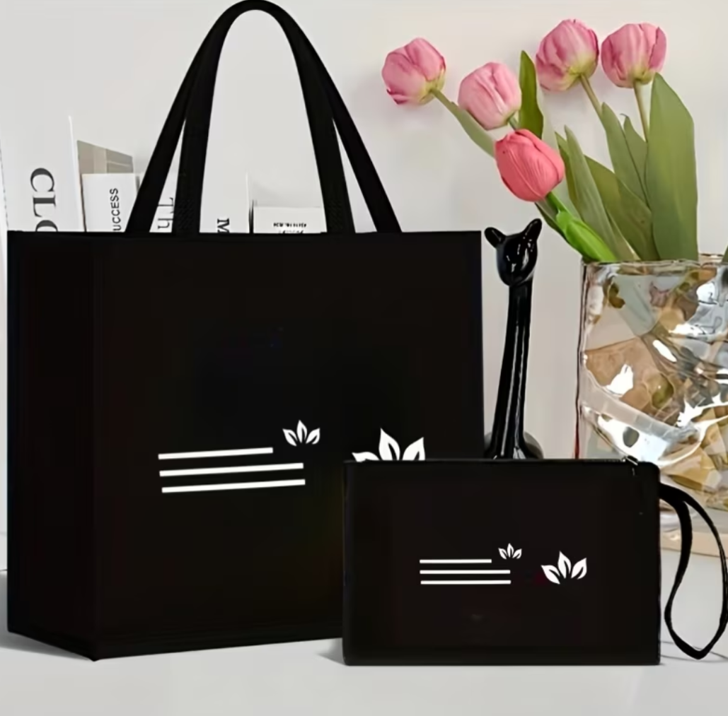 2pcs Large Capacity Tote Shoulder Bag Set with Makeup Bag