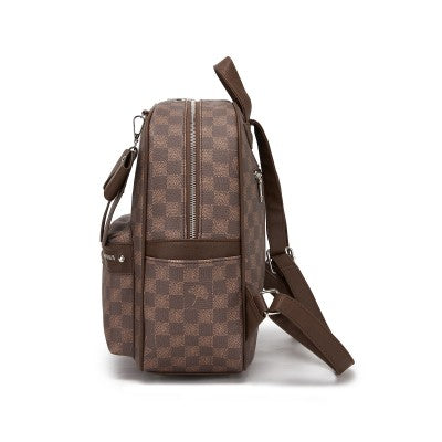 Checked PVC Backpack with Detachable Bow - Brown