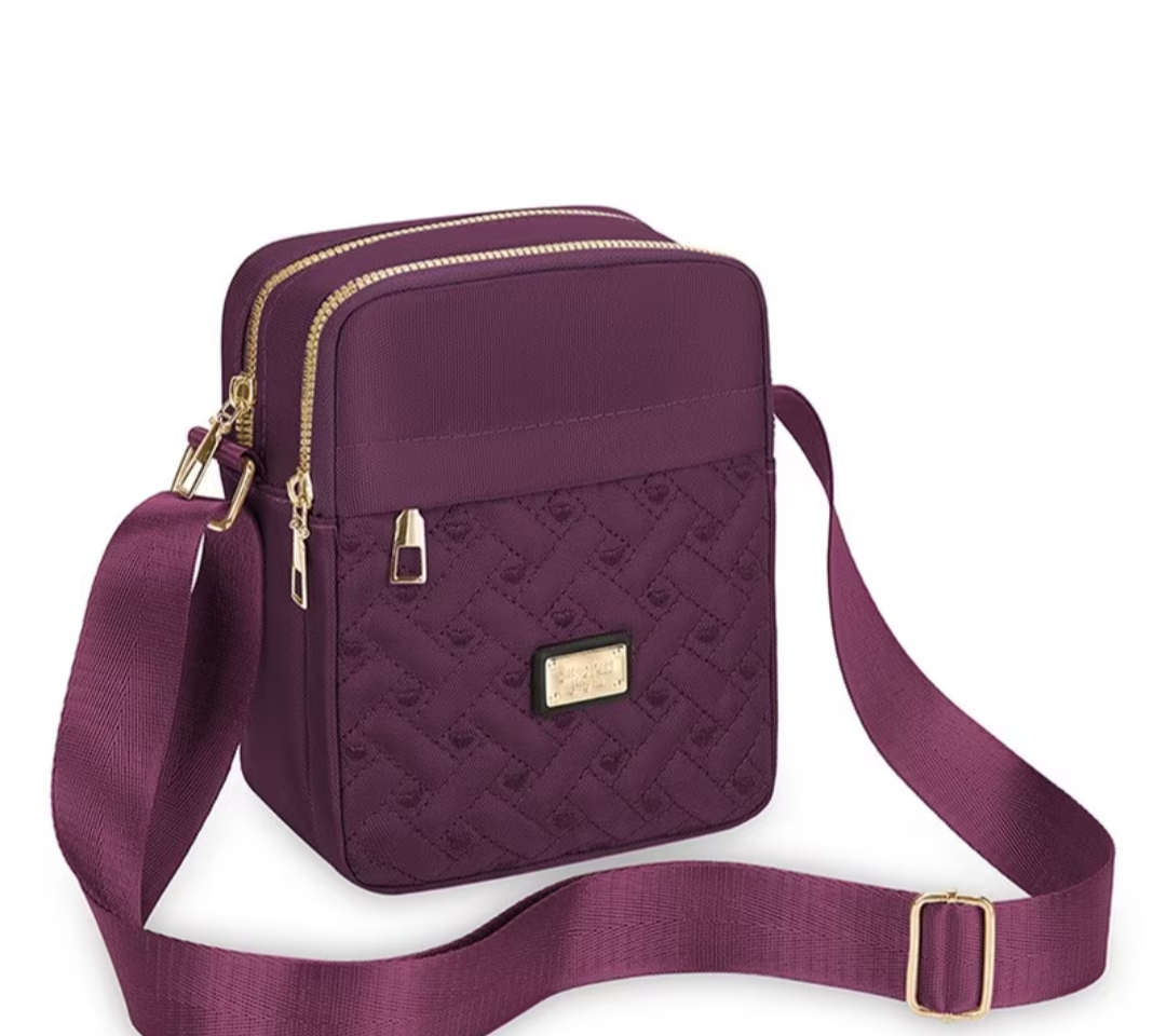 Womens Crossbody Bag with Embroidery And Multi-Zipper