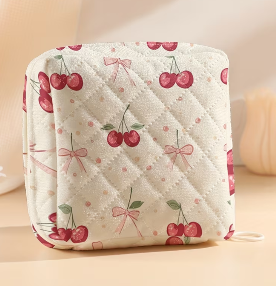 Cherry Bow Print Sanitary Pad Storage Pouch
