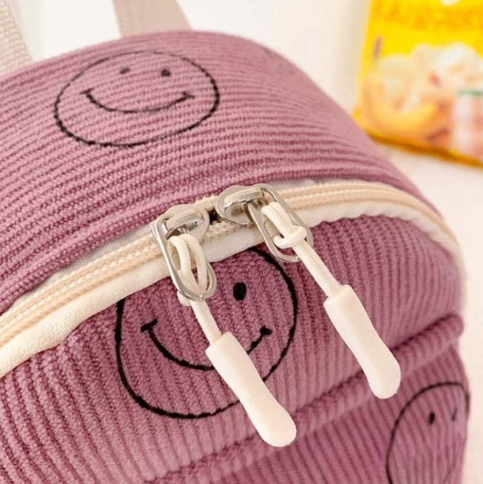 Happy Face Print Corduroy Mini Bag