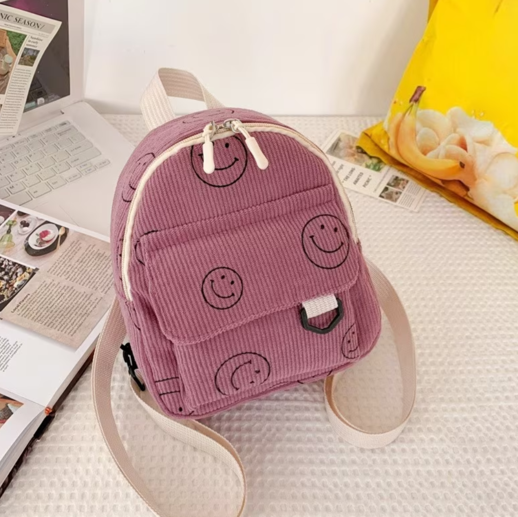 Happy Face Print Corduroy Mini Bag