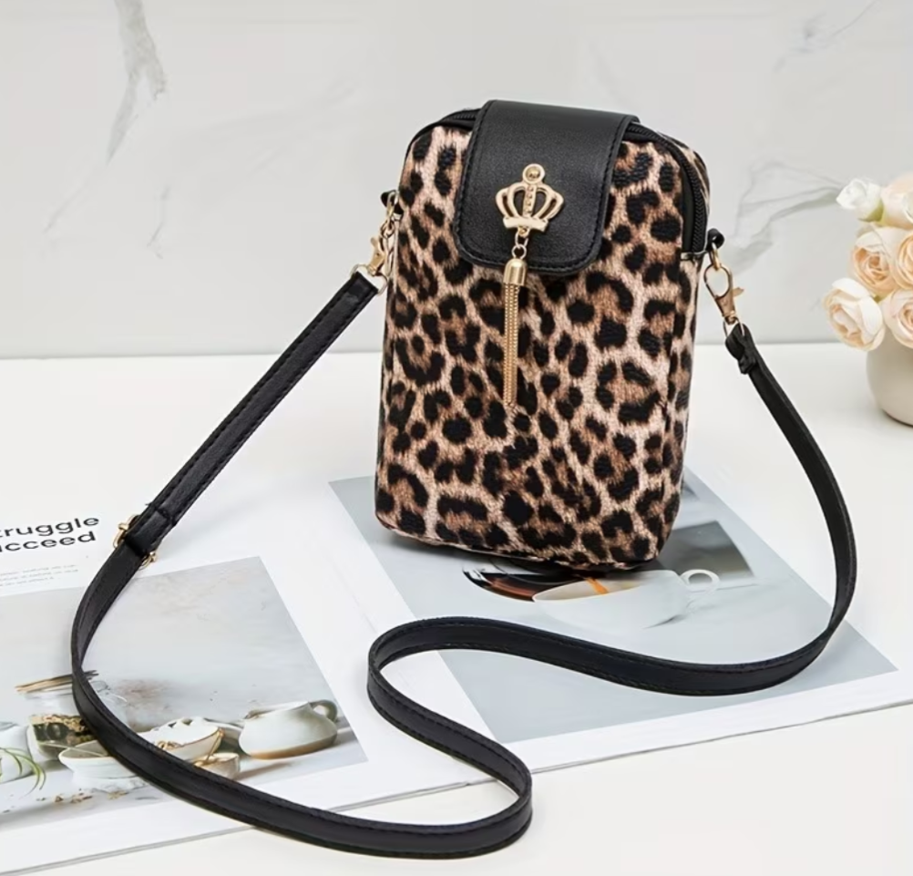 Womens Leopard Print Crossbody Bag