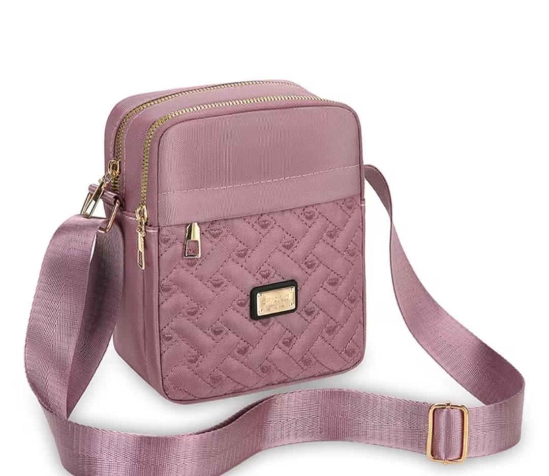 Womens Crossbody Bag with Embroidery And Multi-Zipper