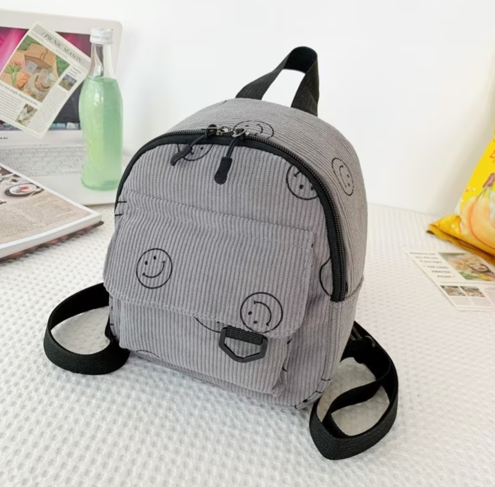 Happy Face Print Corduroy Mini Bag