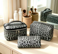 3pcs Set Gray Leopard Print Makeup Bags