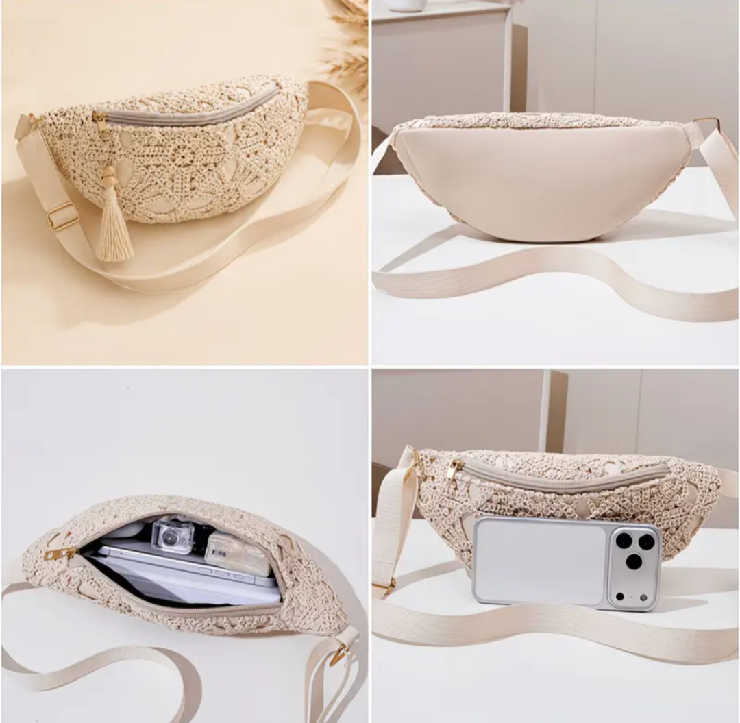 Bohemian Crochet Waist / Chest Bag with Tassel Pendant