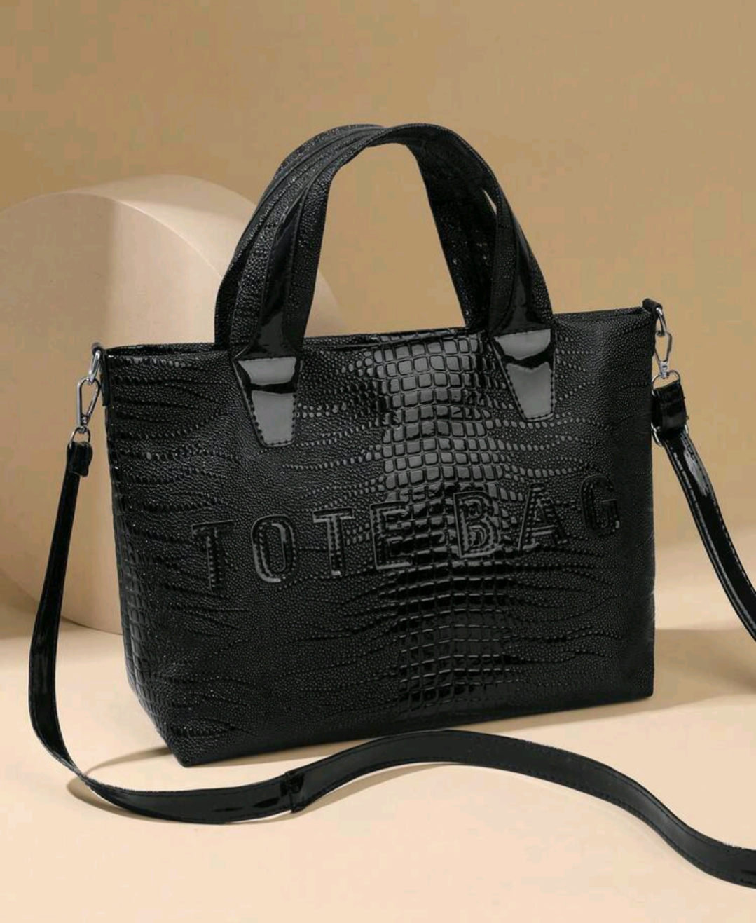 Black Retro Style Crocodile Print PU Material Handbag