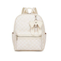 Checked PVC Backpack with Detachable Bow - Beige