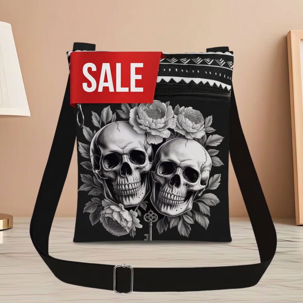2D Flat Printing Skull Flower Crossbody Bag