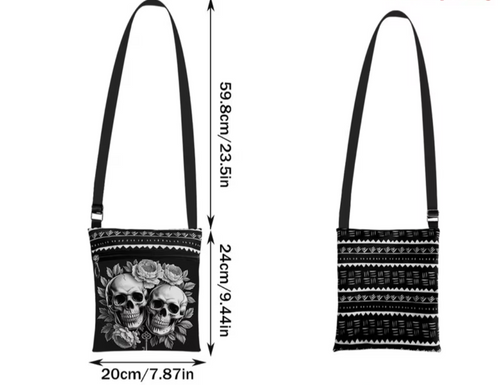 2D Flat Printing Skull Flower Crossbody Bag