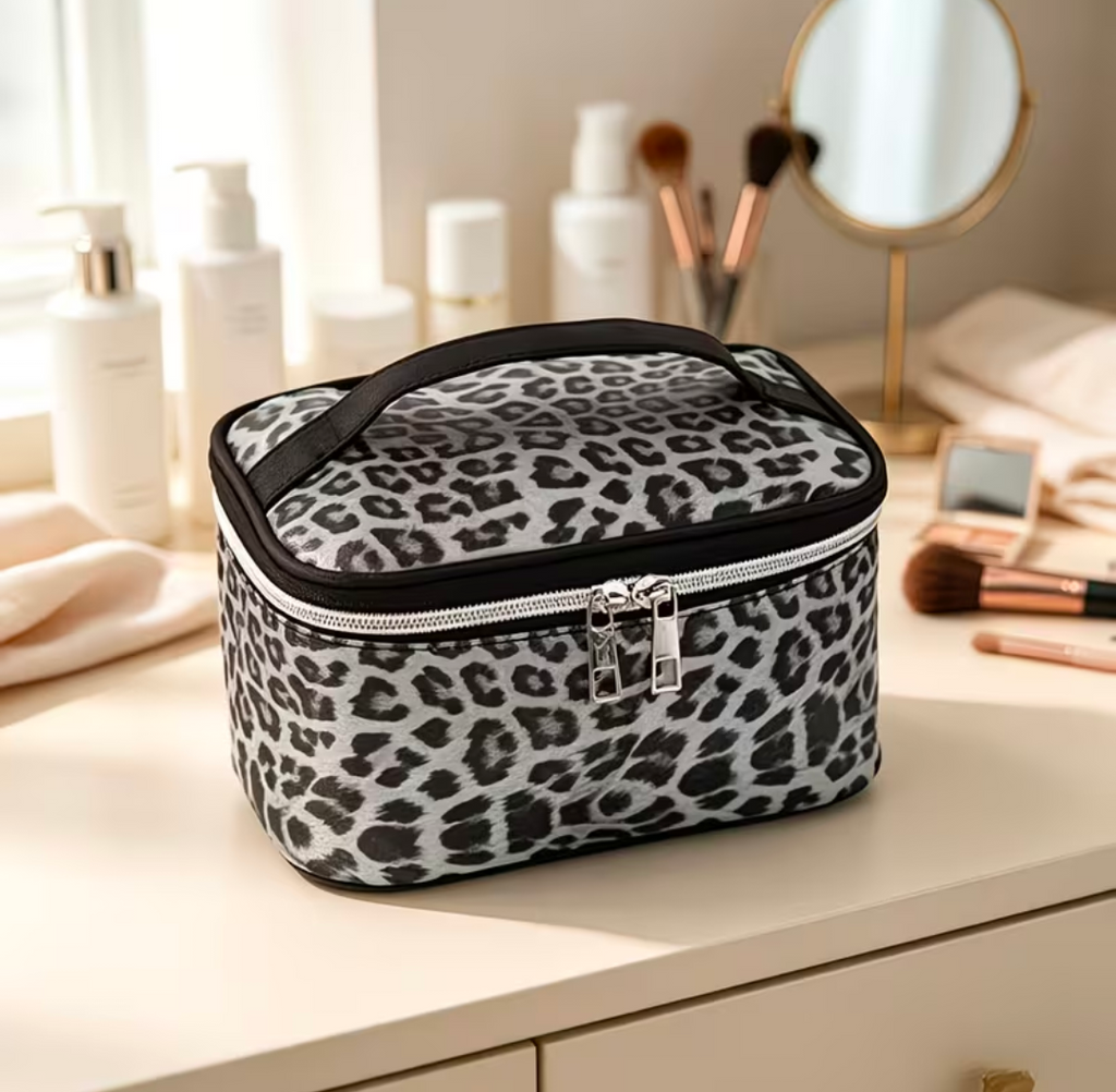 3pcs Set Gray Leopard Print Makeup Bags