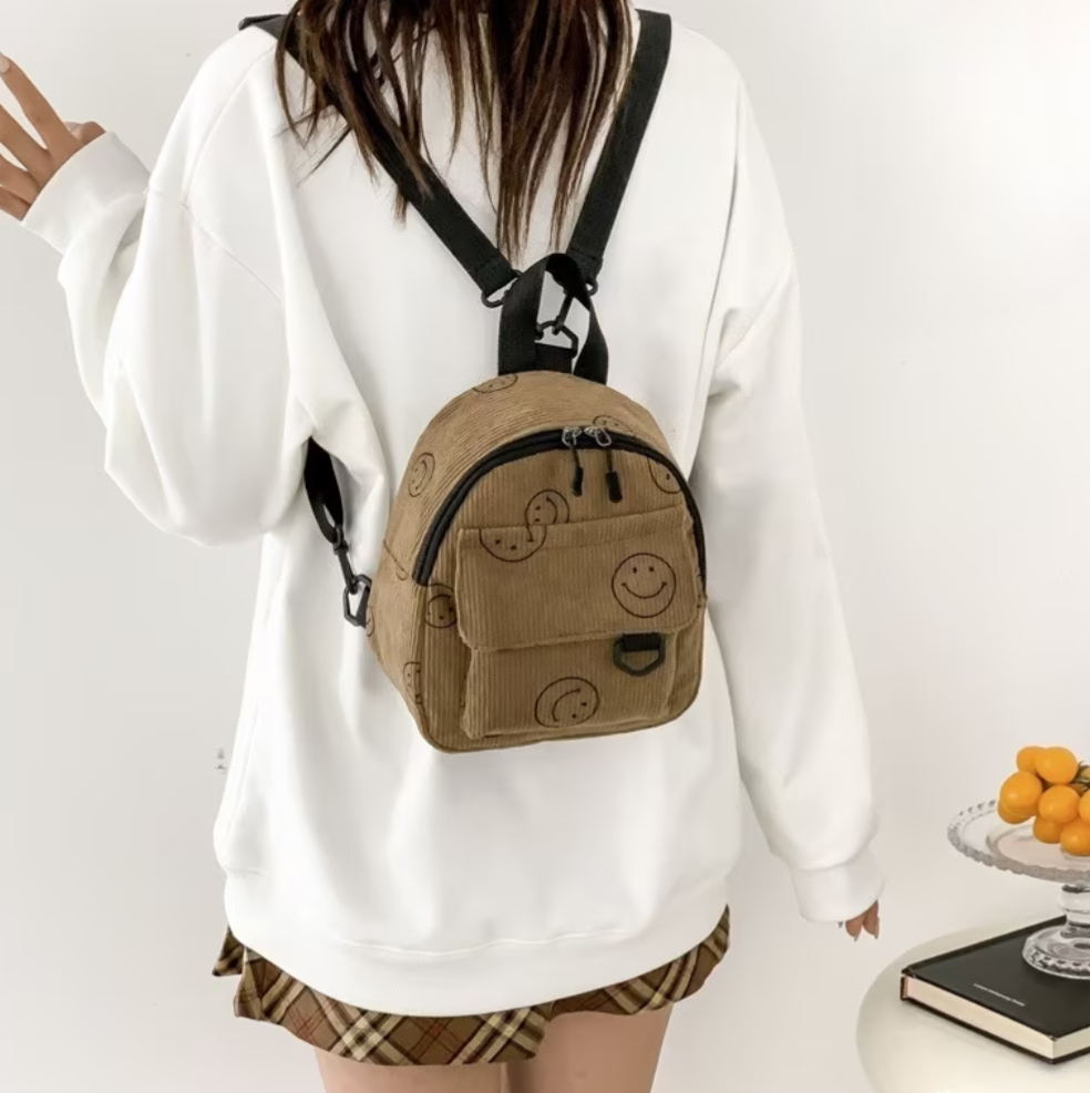 Happy Face Print Corduroy Mini Bag