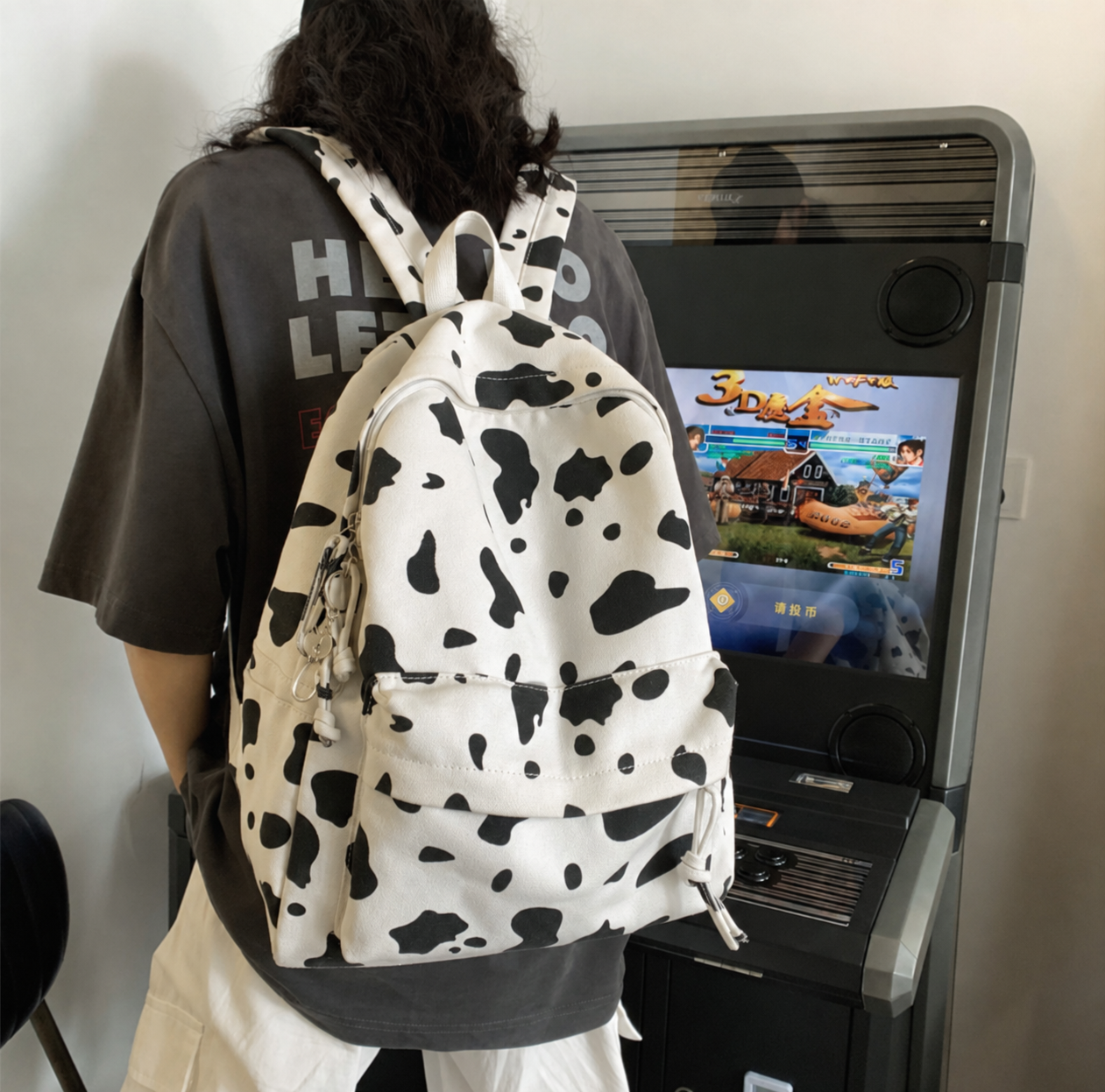 Cute Cow Print Backpack Canvas Travel Women School Bag for Teenage Girls Fashion Backpack