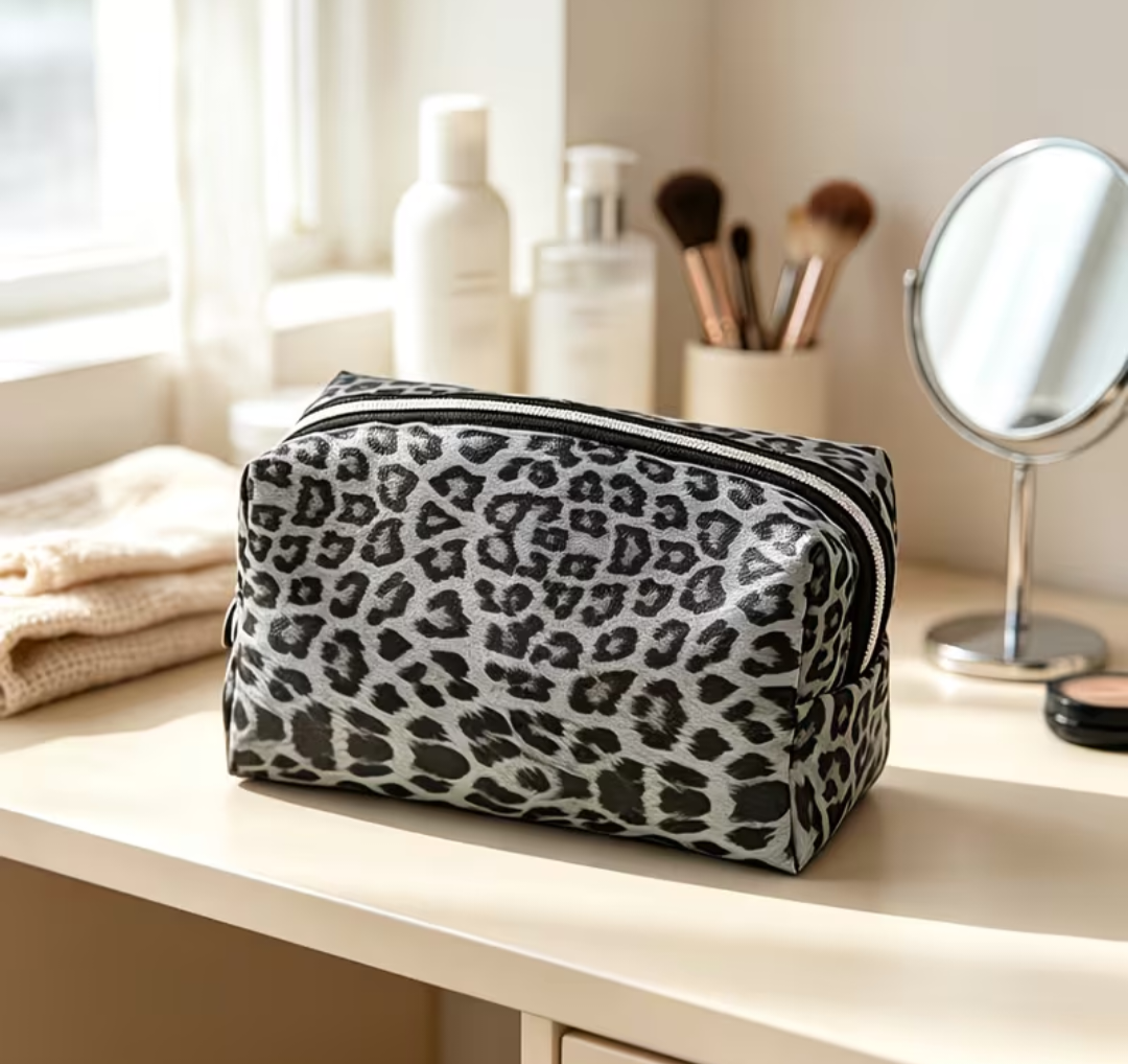 3pcs Set Gray Leopard Print Makeup Bags