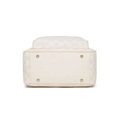 Checked PVC Backpack with Detachable Bow - Beige