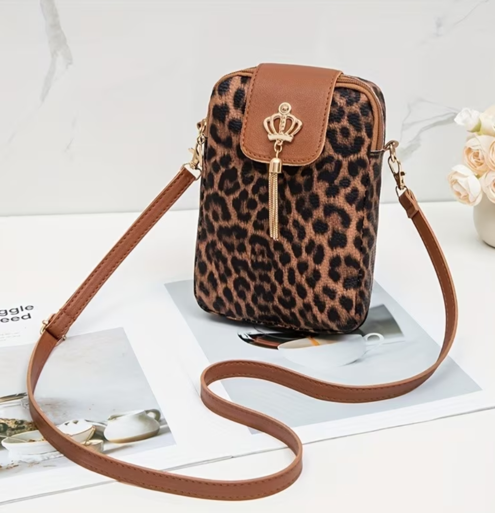 Womens Leopard Print Crossbody Bag