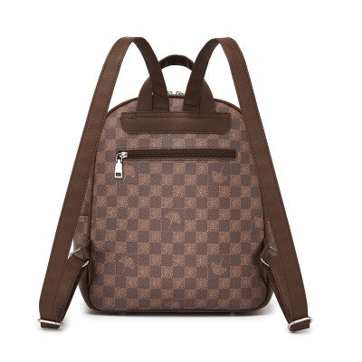 Checked PVC Backpack with Detachable Bow - Brown