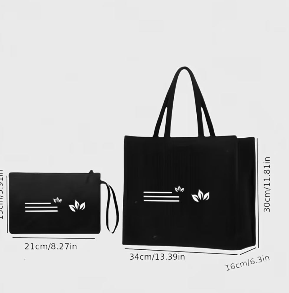 2pcs Large Capacity Tote Shoulder Bag Set with Makeup Bag