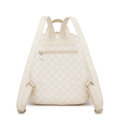 Checked PVC Backpack with Detachable Bow - Beige