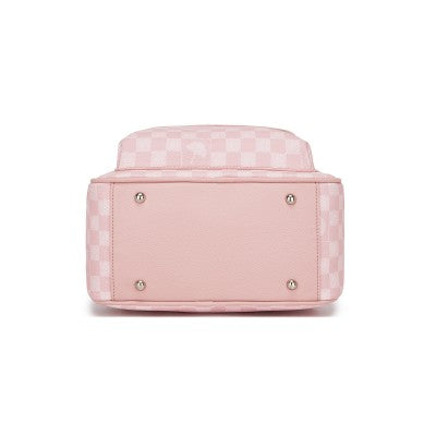 Checked PVC Backpack with Detachable Bow - Pink