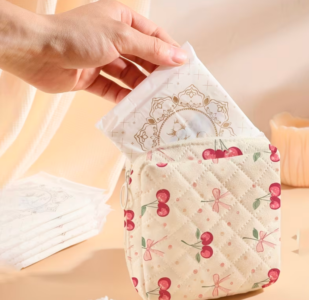 Cherry Bow Print Sanitary Pad Storage Pouch