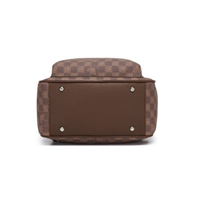 Checked PVC Backpack with Detachable Bow - Brown