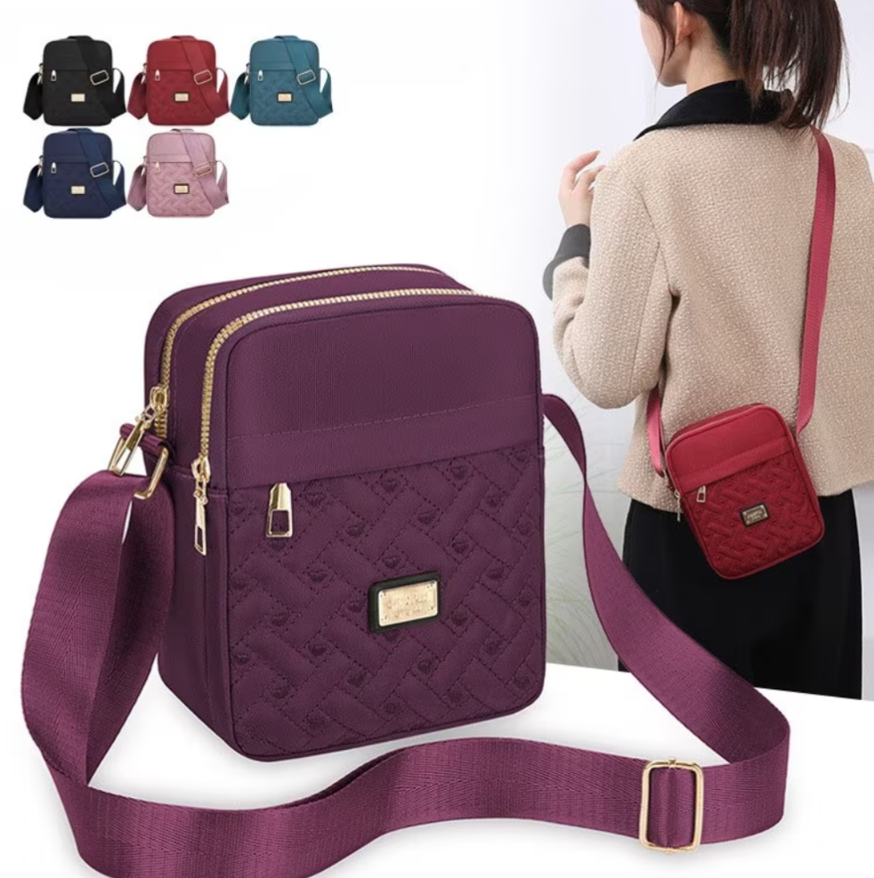 Womens Crossbody Bag with Embroidery And Multi-Zipper
