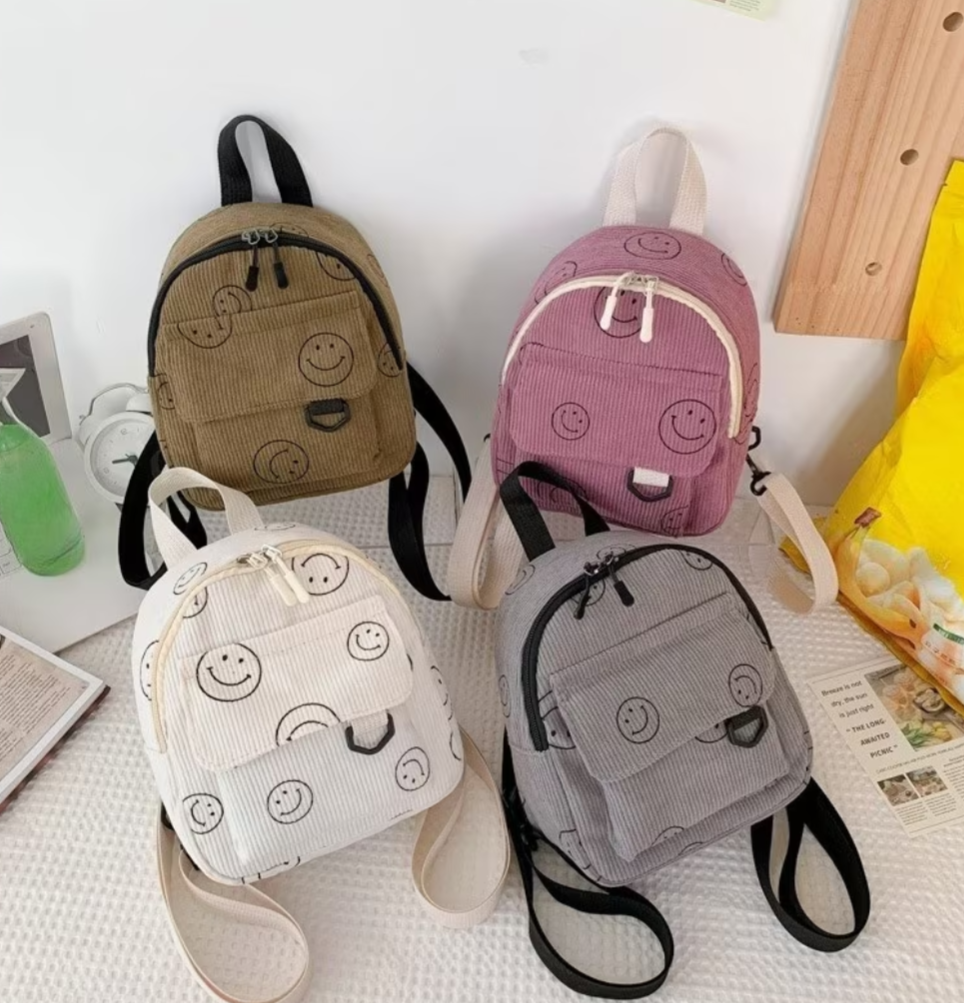 Happy Face Print Corduroy Mini Bag
