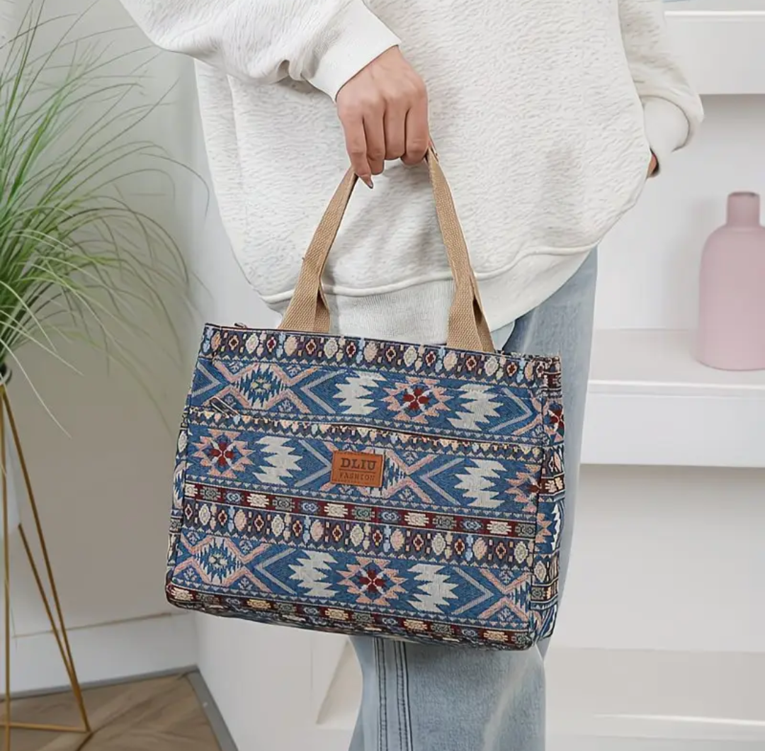 Womens Knitted Jacquard Tote Bag