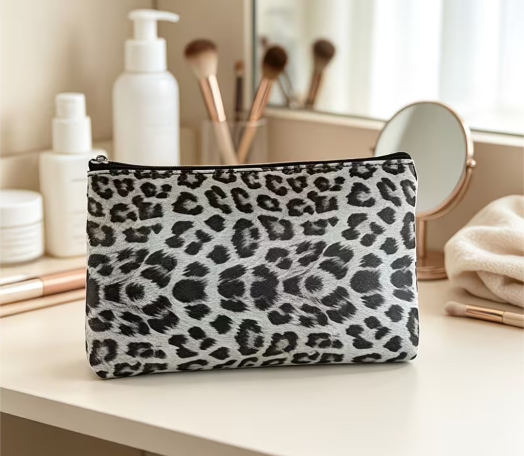 3pcs Set Gray Leopard Print Makeup Bags