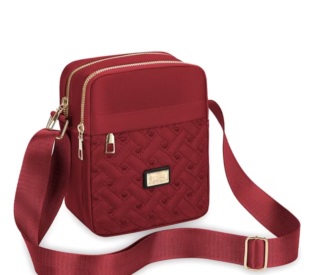 Womens Crossbody Bag with Embroidery And Multi-Zipper