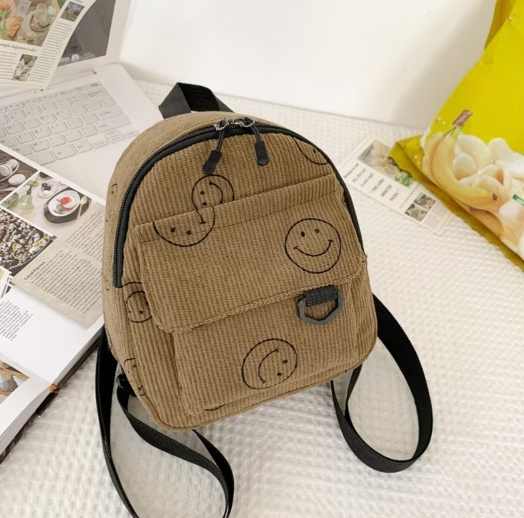 Happy Face Print Corduroy Mini Bag