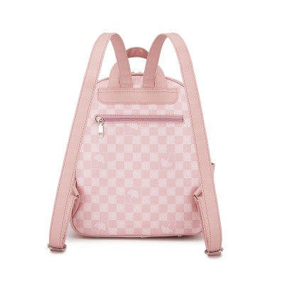 Checked PVC Backpack with Detachable Bow - Pink